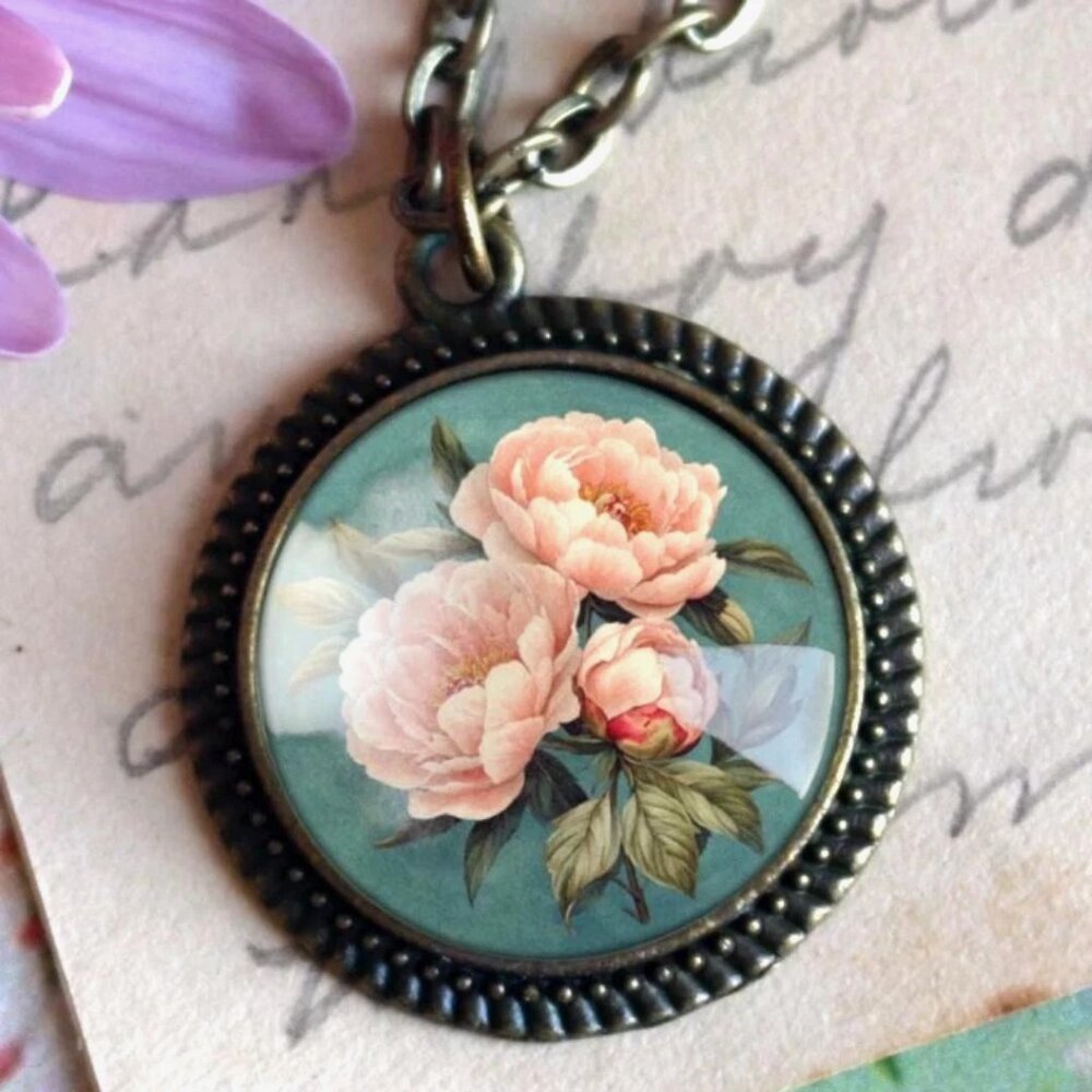 Pink Peony Flower Necklace - Spring Floral Ornate Jewelry - Indiana State Flower